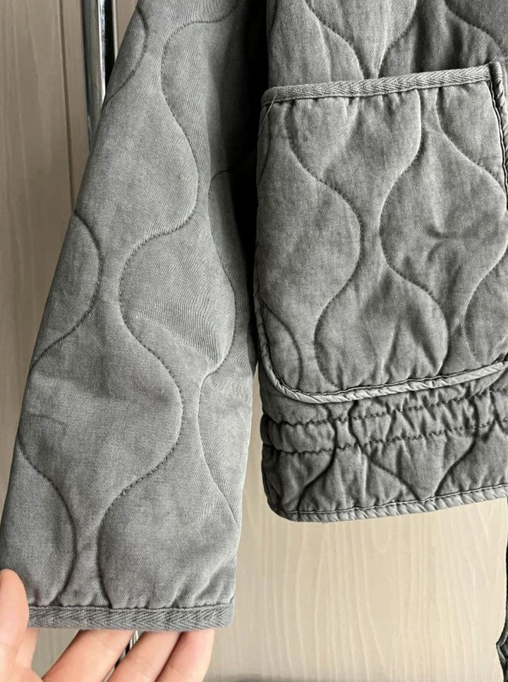Women's Cropped Quilted Zip-Up Puffer Jacket Drawstring Hem