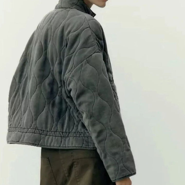 Women's Cropped Quilted Zip-Up Puffer Jacket Drawstring Hem