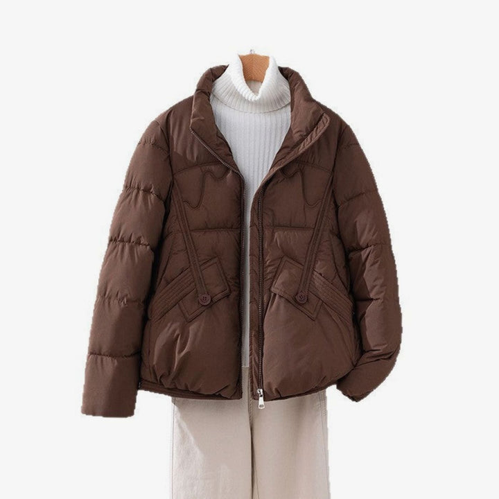 Women's Cropped Quilted Zip-Up Puffer Jacket Stand Collar