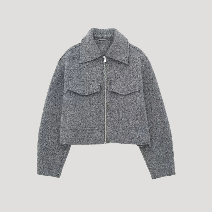 Women's Cropped Zip-Up Boucle Wool-Blend Jacket
