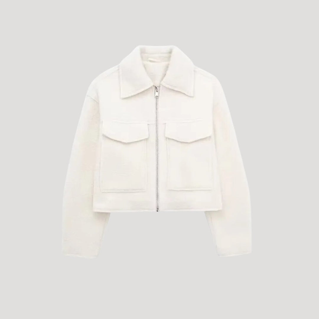 Women's Cropped Zip-Up Boucle Wool-Blend Jacket