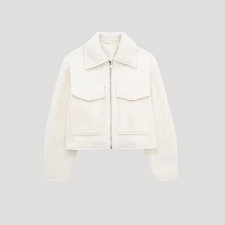 Women's Cropped Zip-Up Boucle Wool-Blend Jacket
