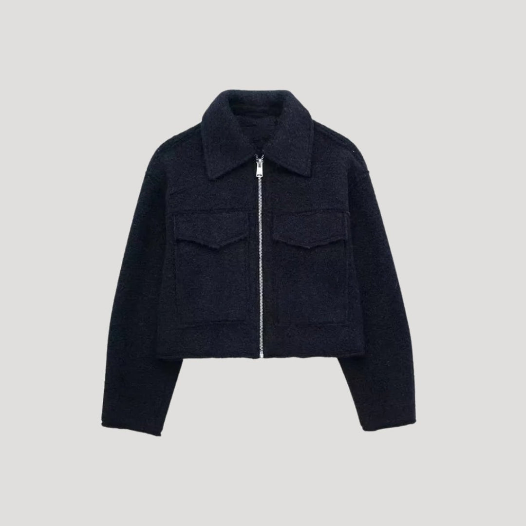 Women's Cropped Zip-Up Boucle Wool-Blend Jacket
