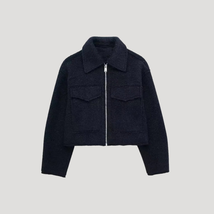 Women's Cropped Zip-Up Boucle Wool-Blend Jacket