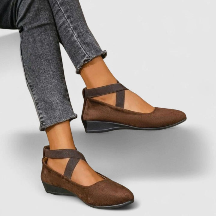 Women's Cross-Strap Flat Ballerina Shoes Elastic Ankle
