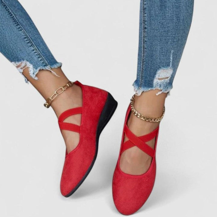 Women's Cross-Strap Flat Ballerina Shoes Elastic Ankle