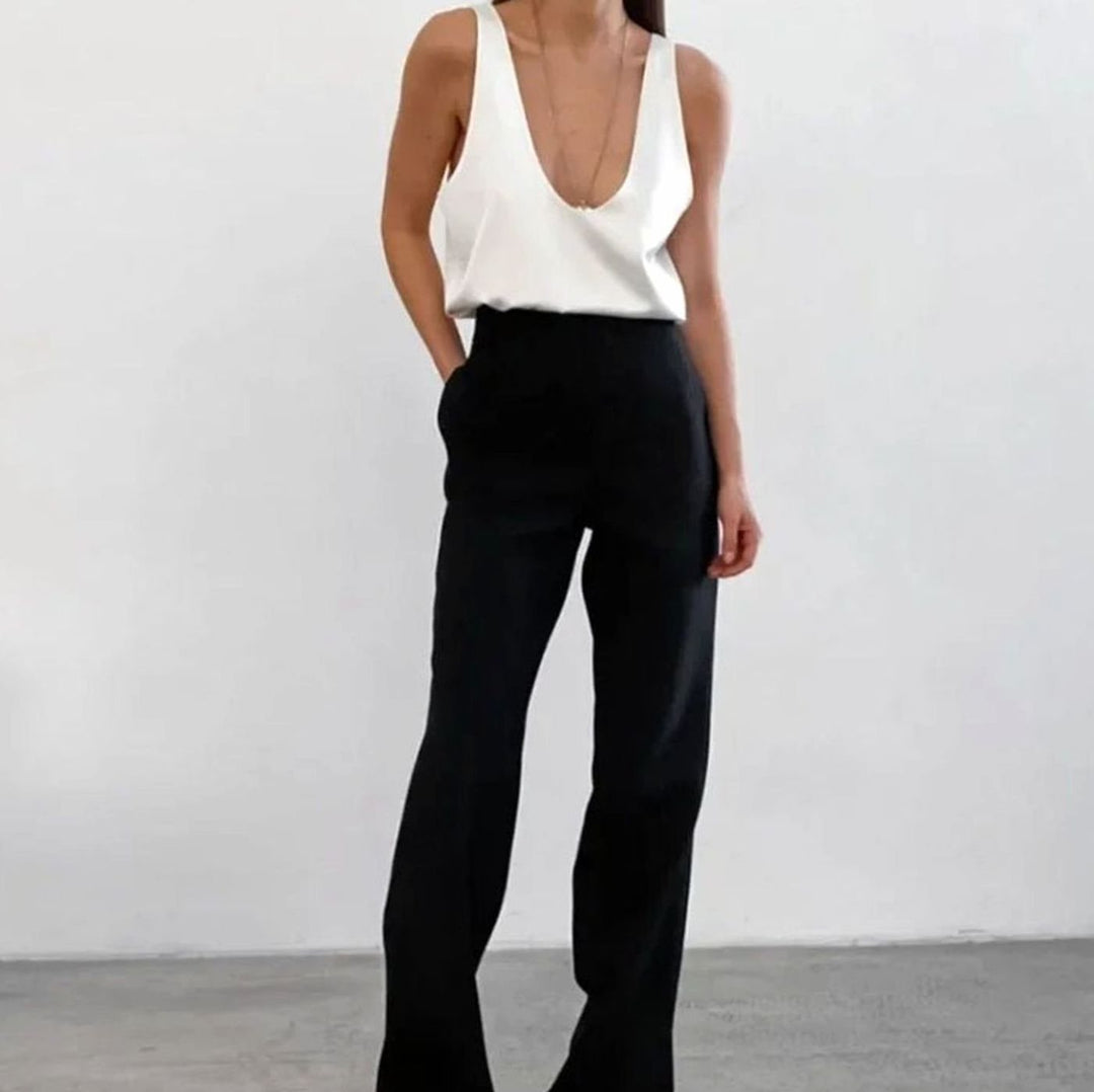 Women's Deep U-Neck Relaxed-Fit Satin Sleeveless Top