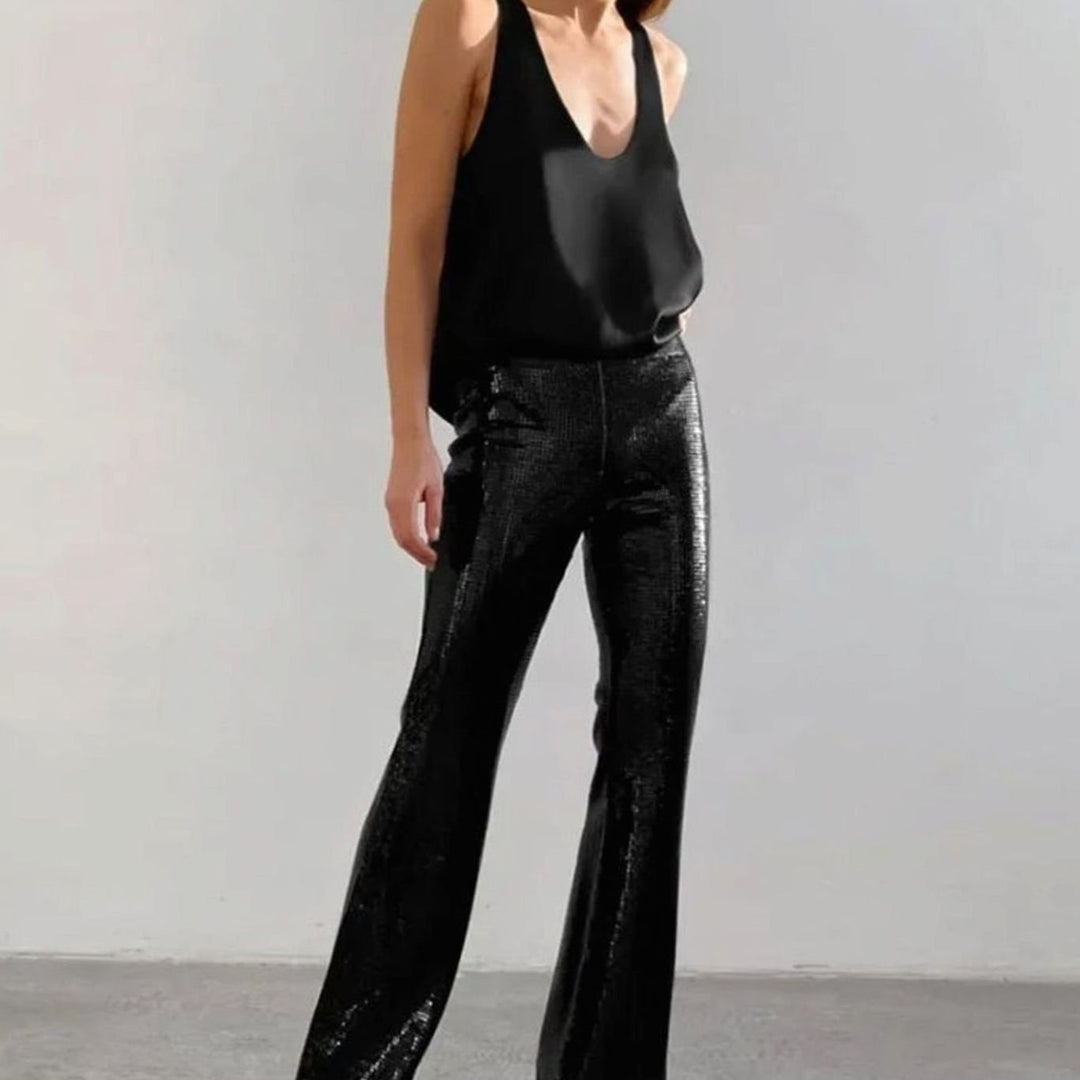 Women's Deep U-Neck Relaxed-Fit Satin Sleeveless Top