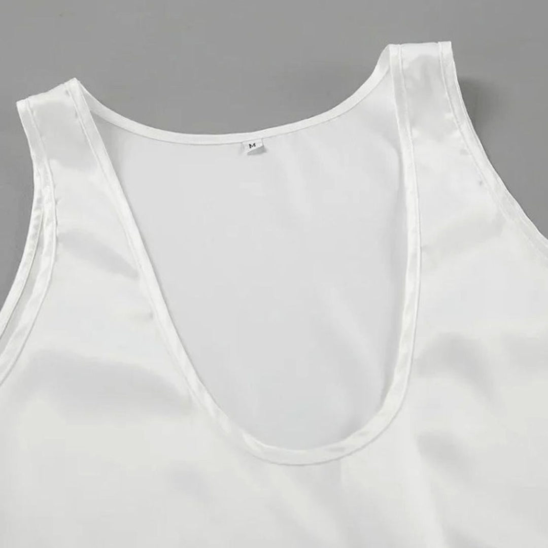 Women's Deep U-Neck Relaxed-Fit Satin Sleeveless Top