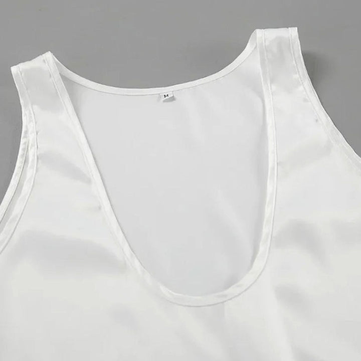 Women's Deep U-Neck Relaxed-Fit Satin Sleeveless Top