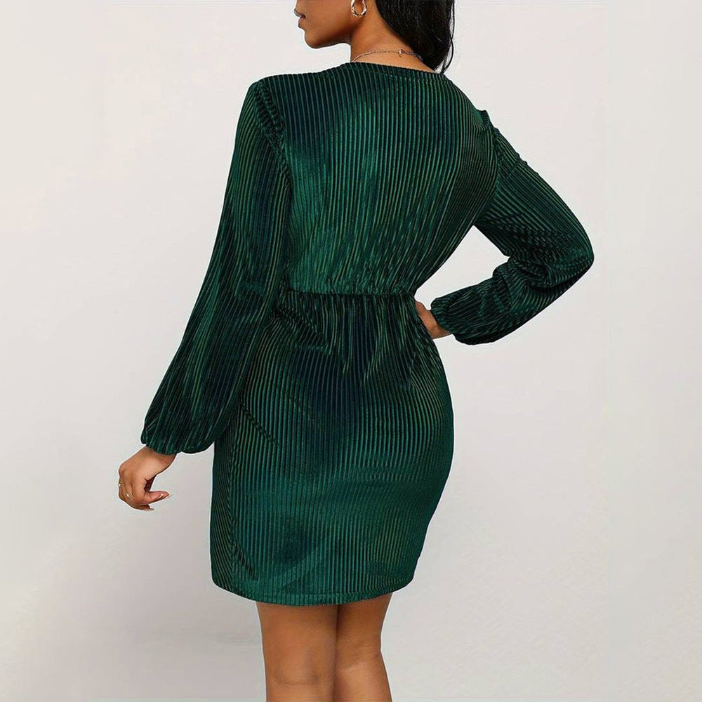 Women's Deep V-Neck Velvet Party Dress Twist-Knot Mini