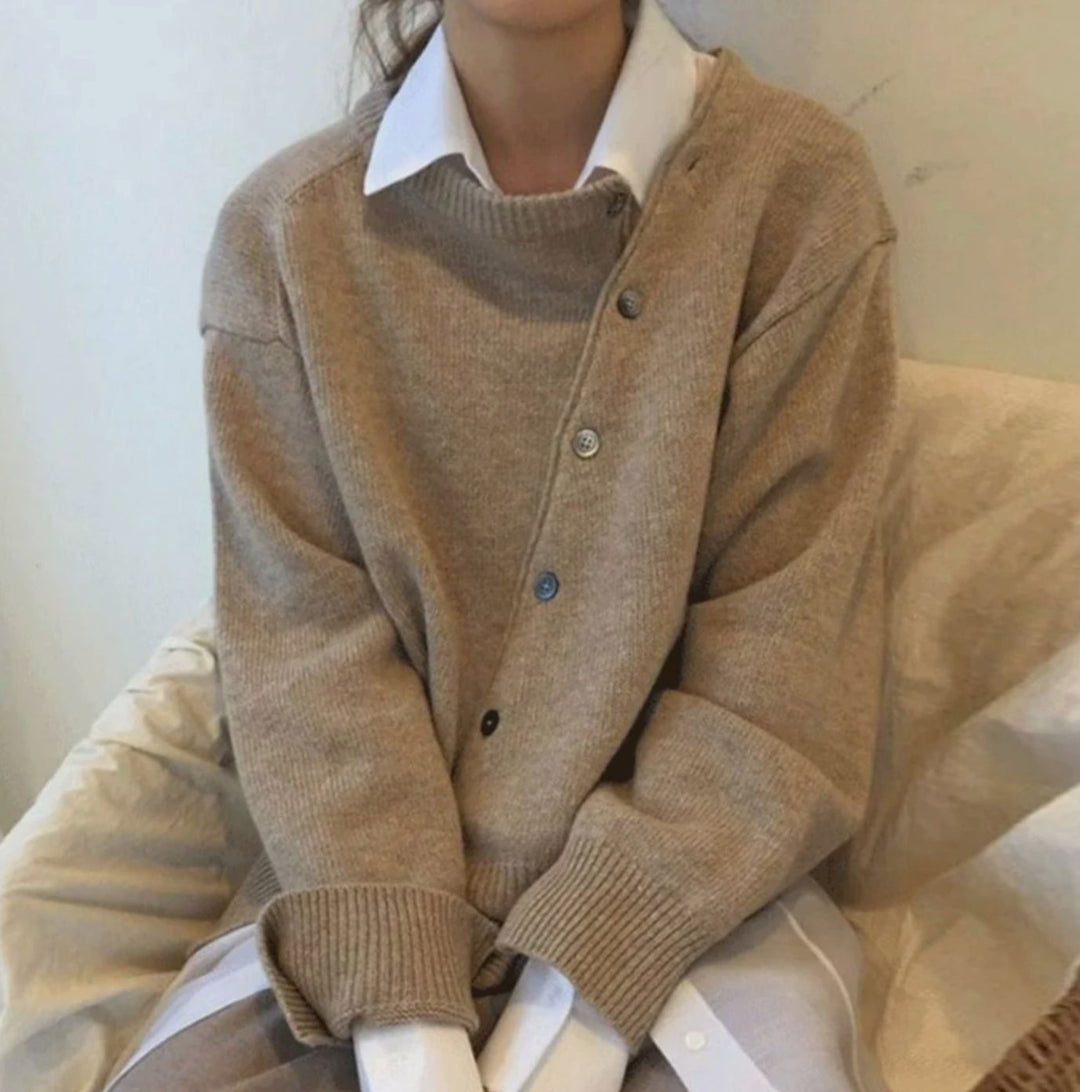 Women's Diagonal Button Oversized Knit Cardigan Jumper