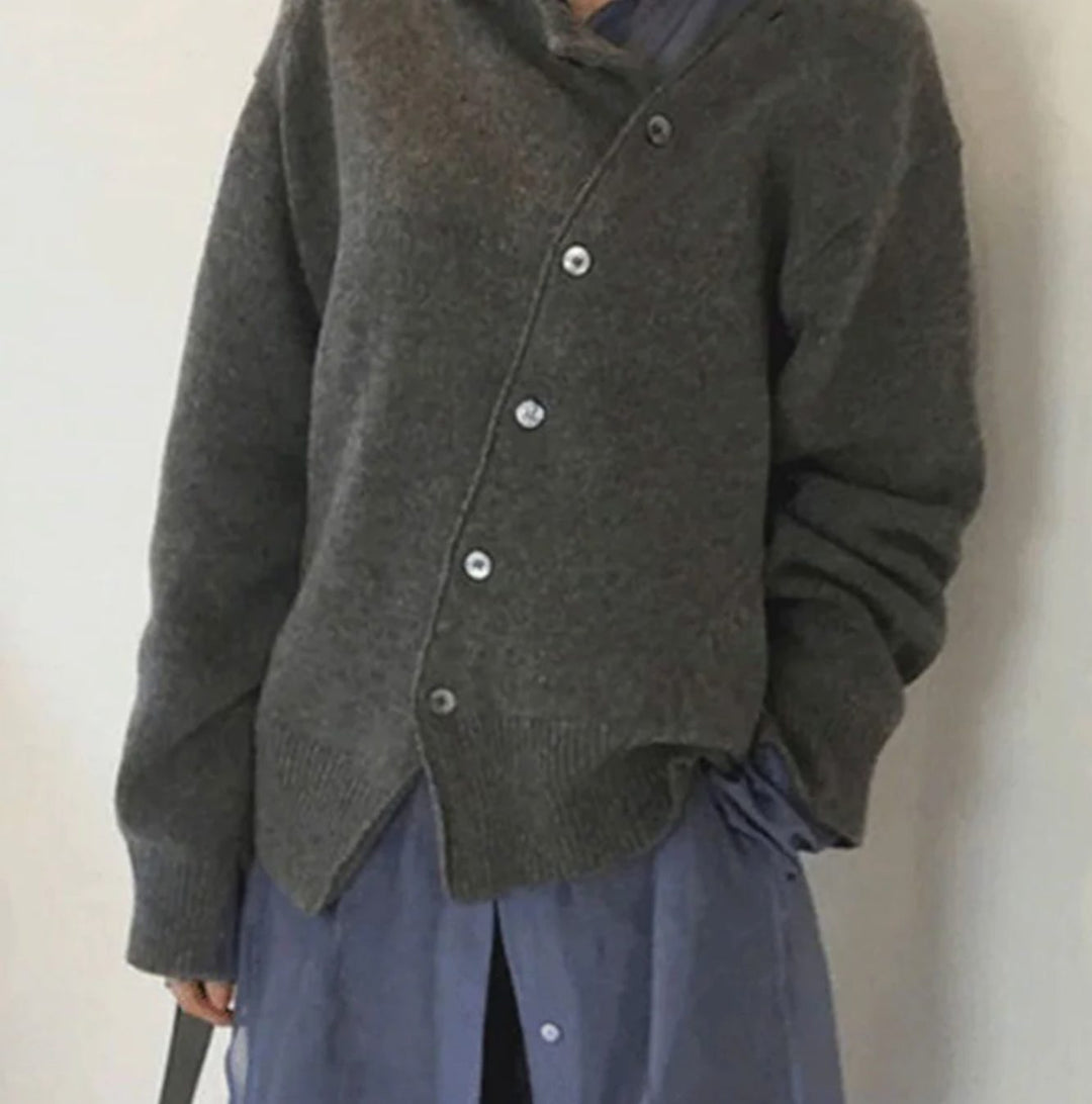 Women's Diagonal Button Oversized Knit Cardigan Jumper