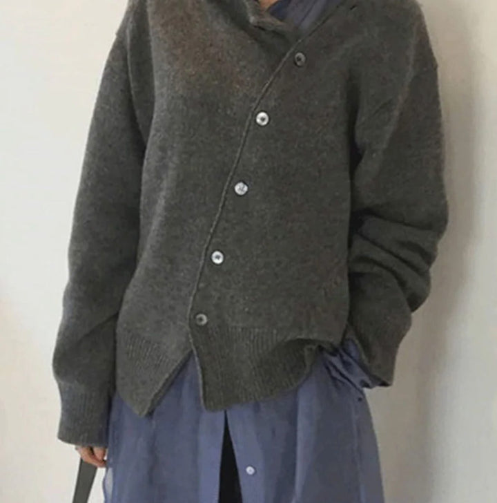 Women's Diagonal Button Oversized Knit Cardigan Jumper
