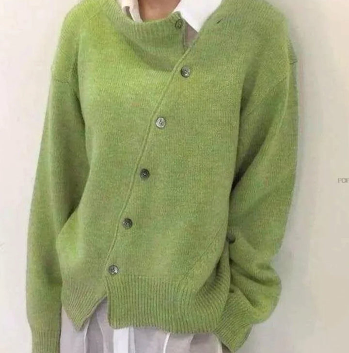 Women's Diagonal Button Oversized Knit Cardigan Jumper