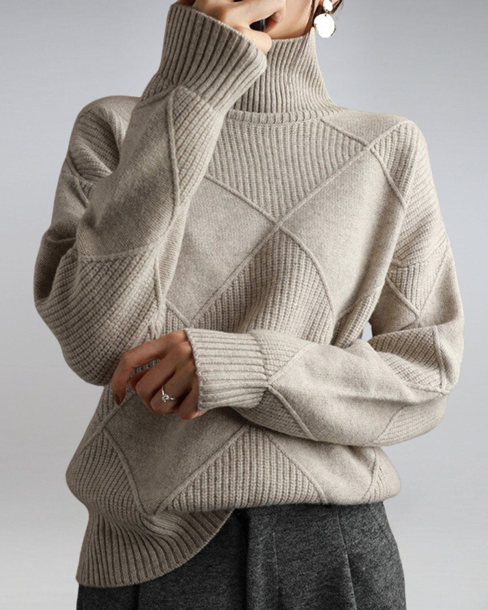 Women's Diamond-Knit Ribbed Turtleneck Jumper