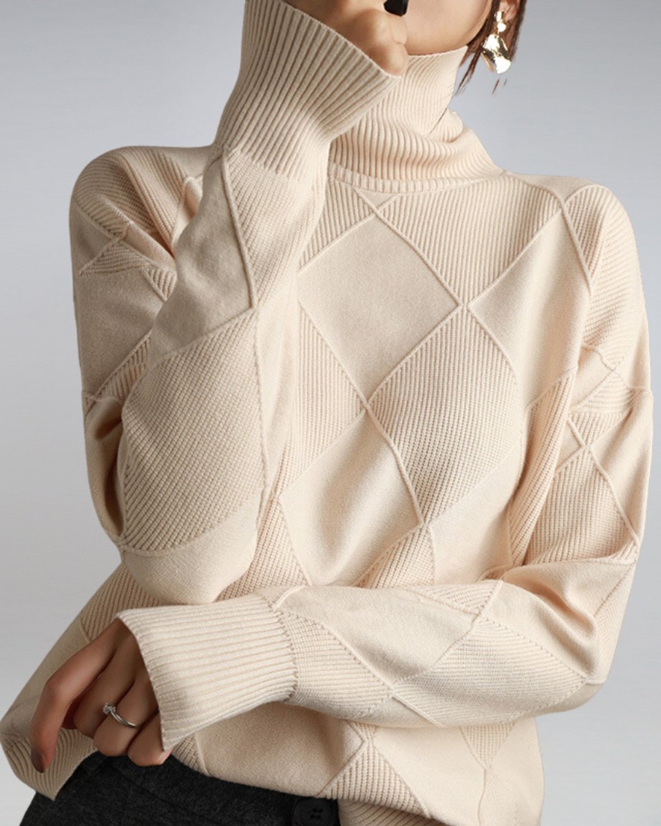 Women's Diamond-Knit Ribbed Turtleneck Jumper