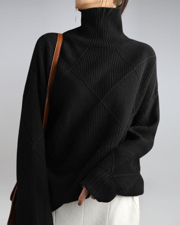 Women's Diamond-Knit Ribbed Turtleneck Jumper