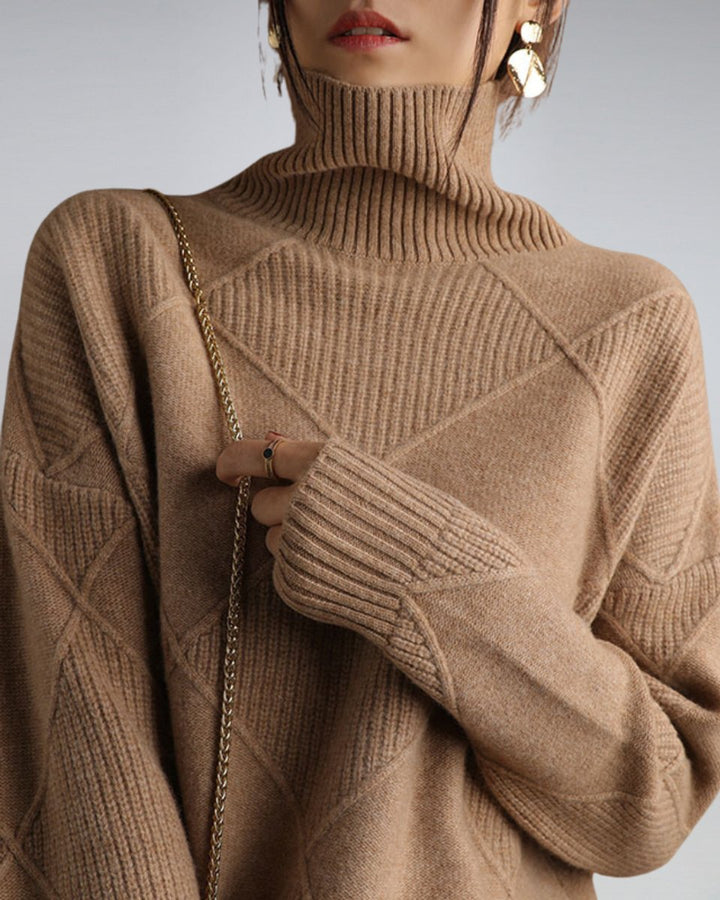 Women's Diamond-Knit Ribbed Turtleneck Jumper