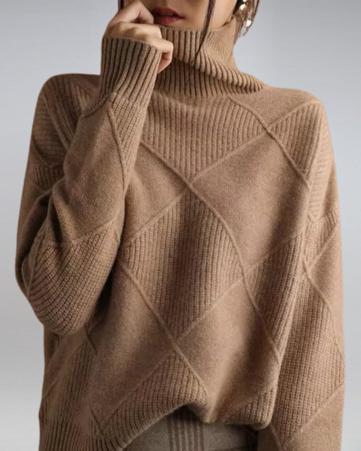 Women's Diamond-Knit Ribbed Turtleneck Jumper