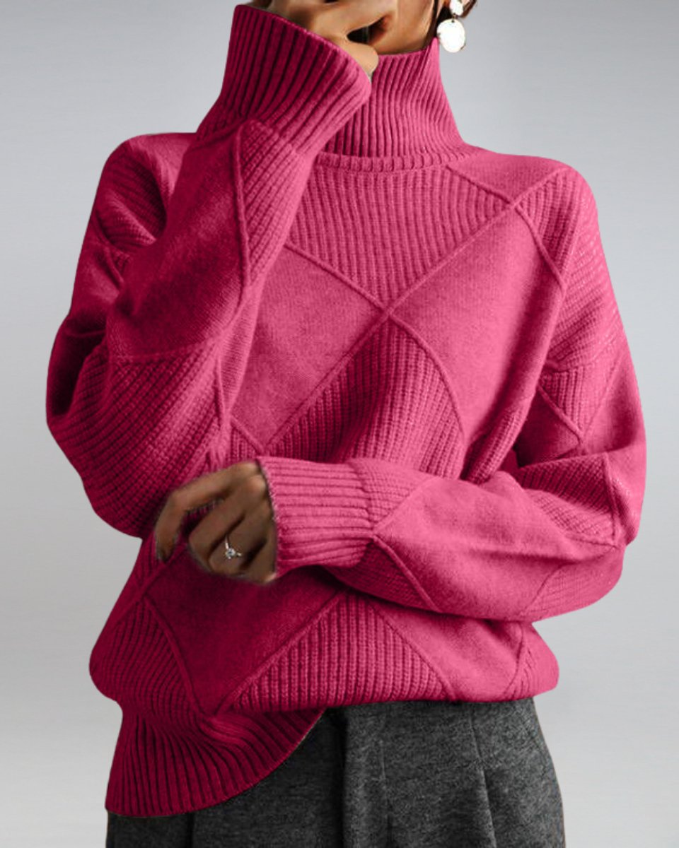 Women's Diamond-Knit Ribbed Turtleneck Jumper