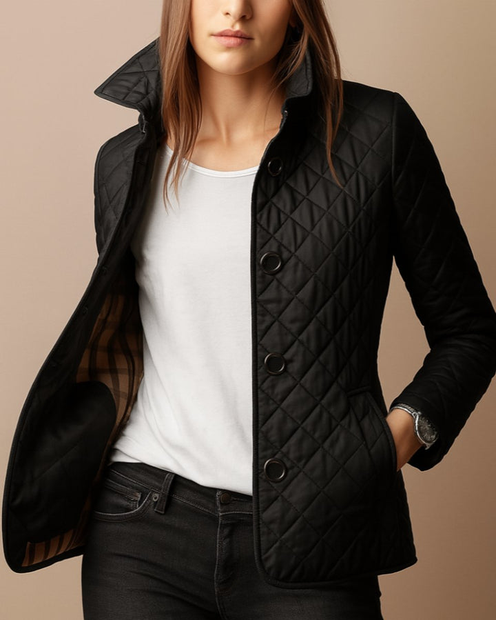 Women's Diamond-Quilted Button-Front Padded Coat - Black