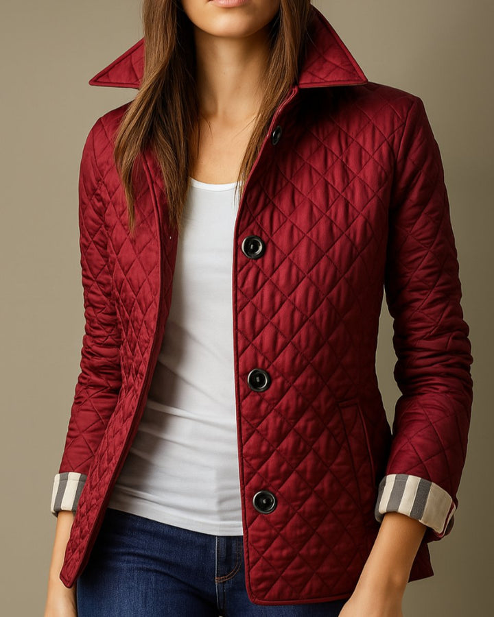 Women's Diamond-Quilted Button-Front Padded Coat - Red