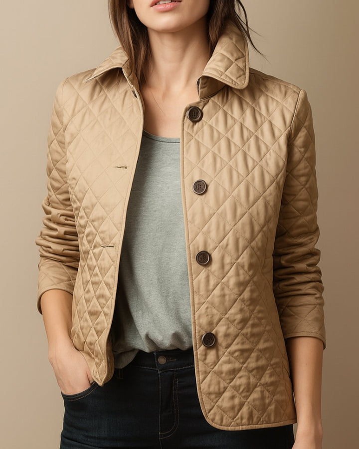 Women's Diamond-Quilted Button-Front Padded Coat - Khaki