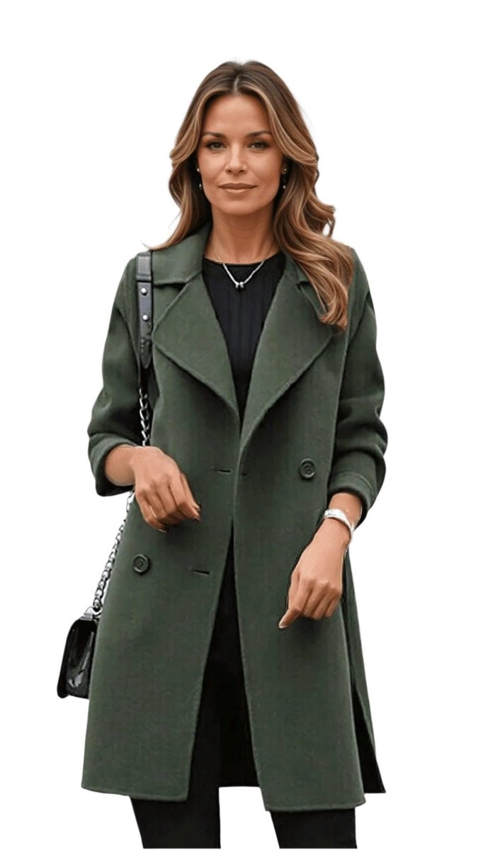 Women's Double-Breasted Lapel Longline Wool-Blend Winter Coat