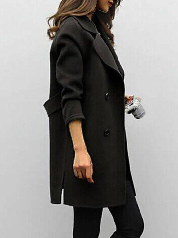 Women's Double-Breasted Lapel Longline Wool-Blend Winter Coat