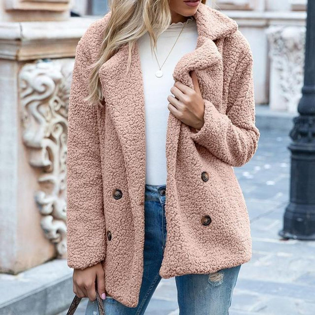 Women's Double-Breasted Loose-Fit Teddy Faux Fur Coat