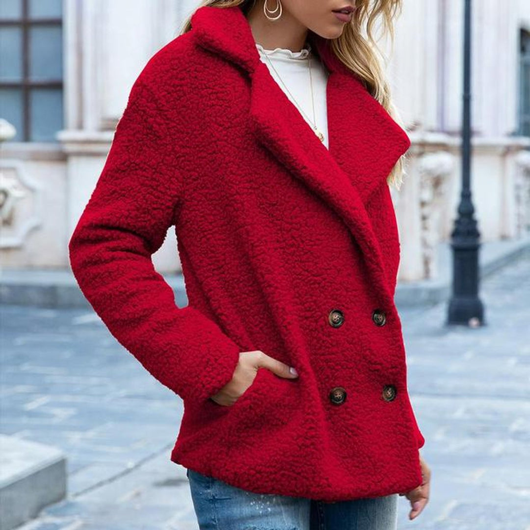 Women's Double-Breasted Loose-Fit Teddy Faux Fur Coat