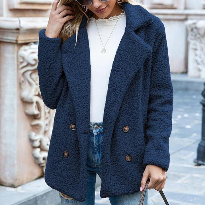 Women's Double-Breasted Loose-Fit Teddy Faux Fur Coat