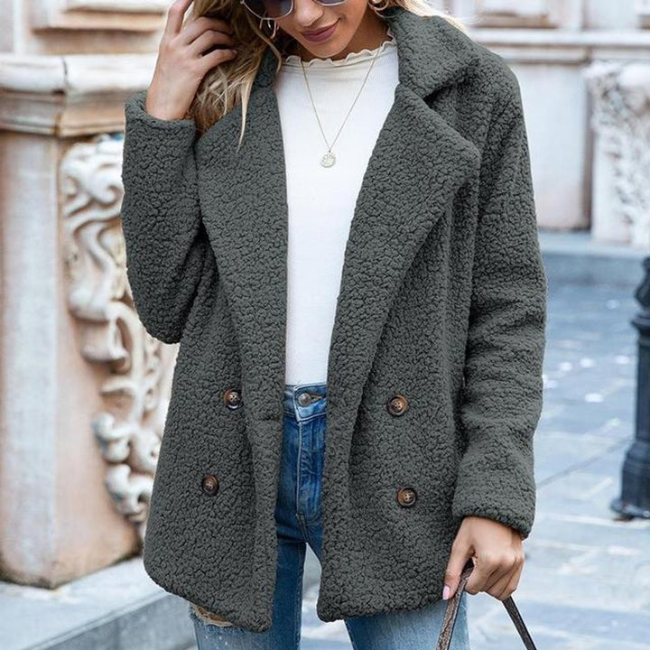 Women's Double-Breasted Loose-Fit Teddy Faux Fur Coat