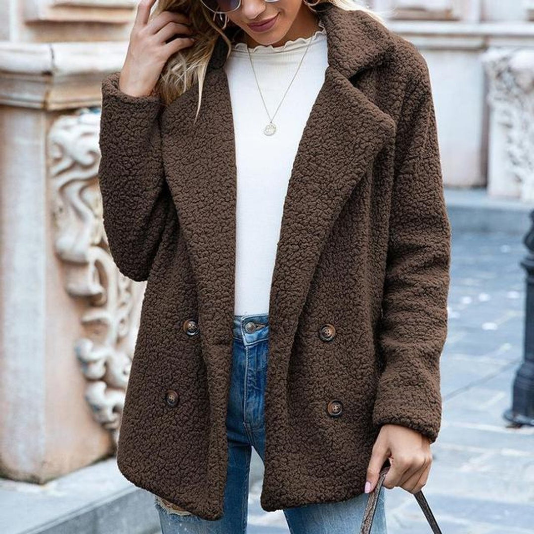 Women's Double-Breasted Loose-Fit Teddy Faux Fur Coat