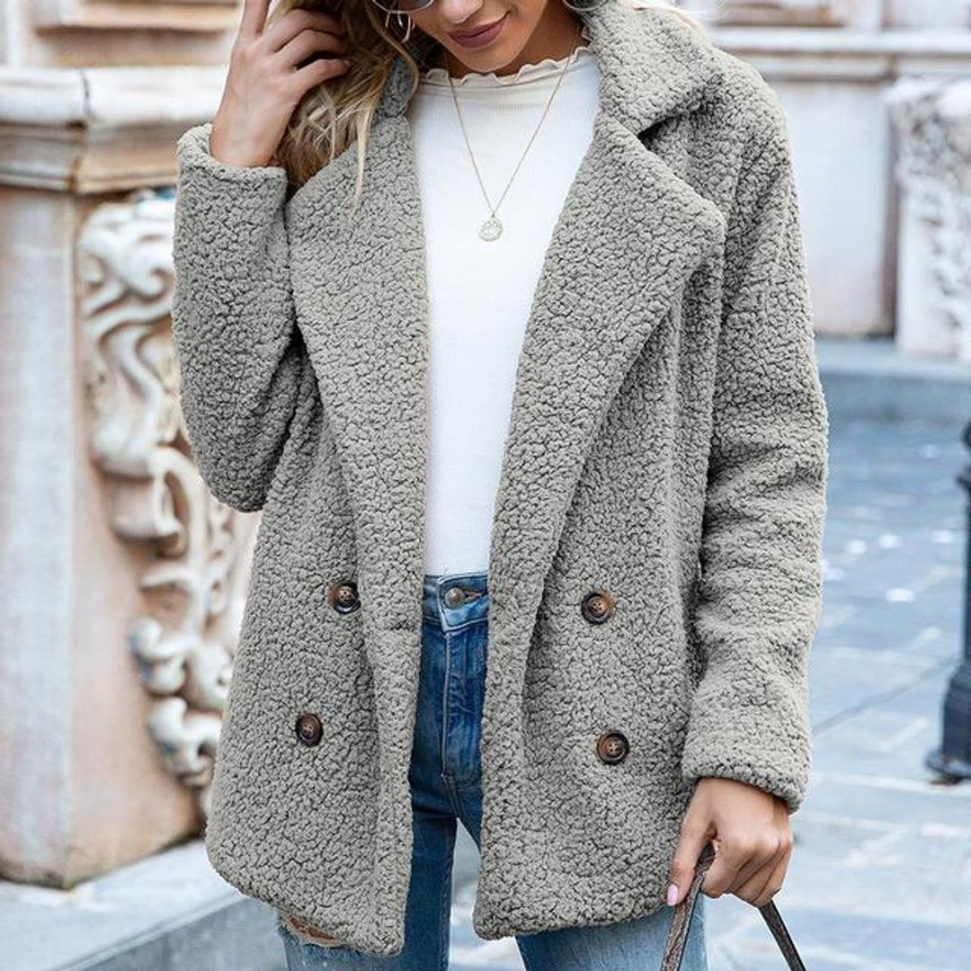 Women's Double-Breasted Loose-Fit Teddy Faux Fur Coat