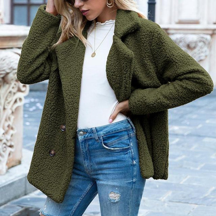 Women's Double-Breasted Loose-Fit Teddy Faux Fur Coat