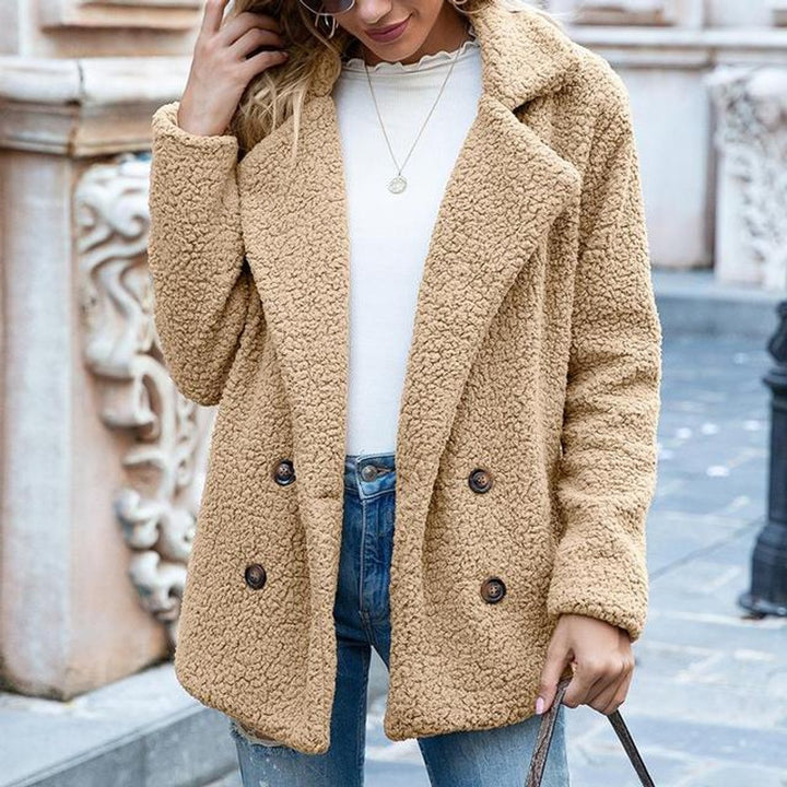 Women's Double-Breasted Loose-Fit Teddy Faux Fur Coat