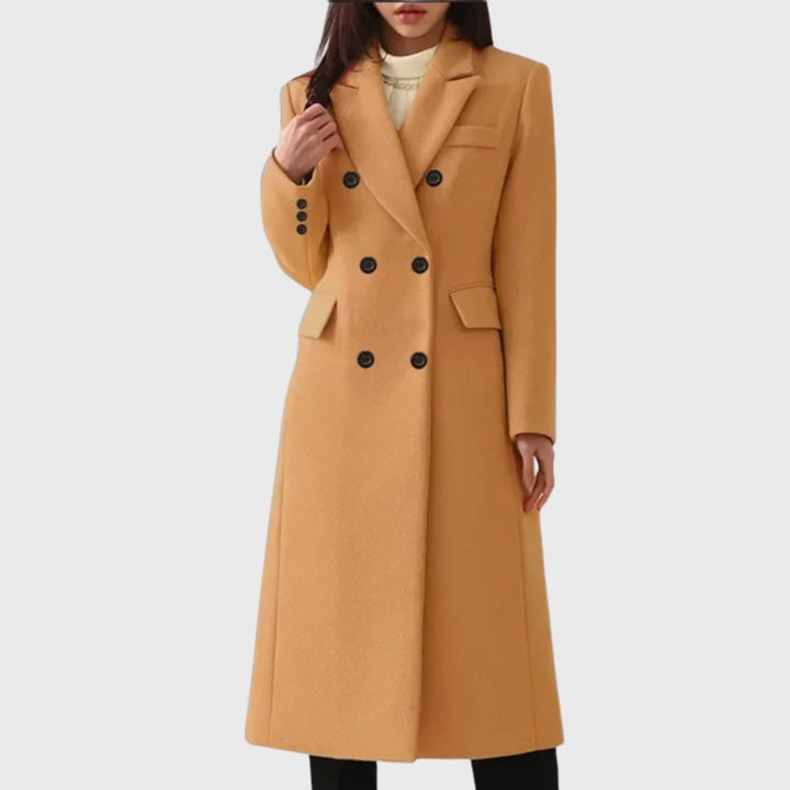 Women's Double-Breasted Tailored Long Wool-Blend Overcoat