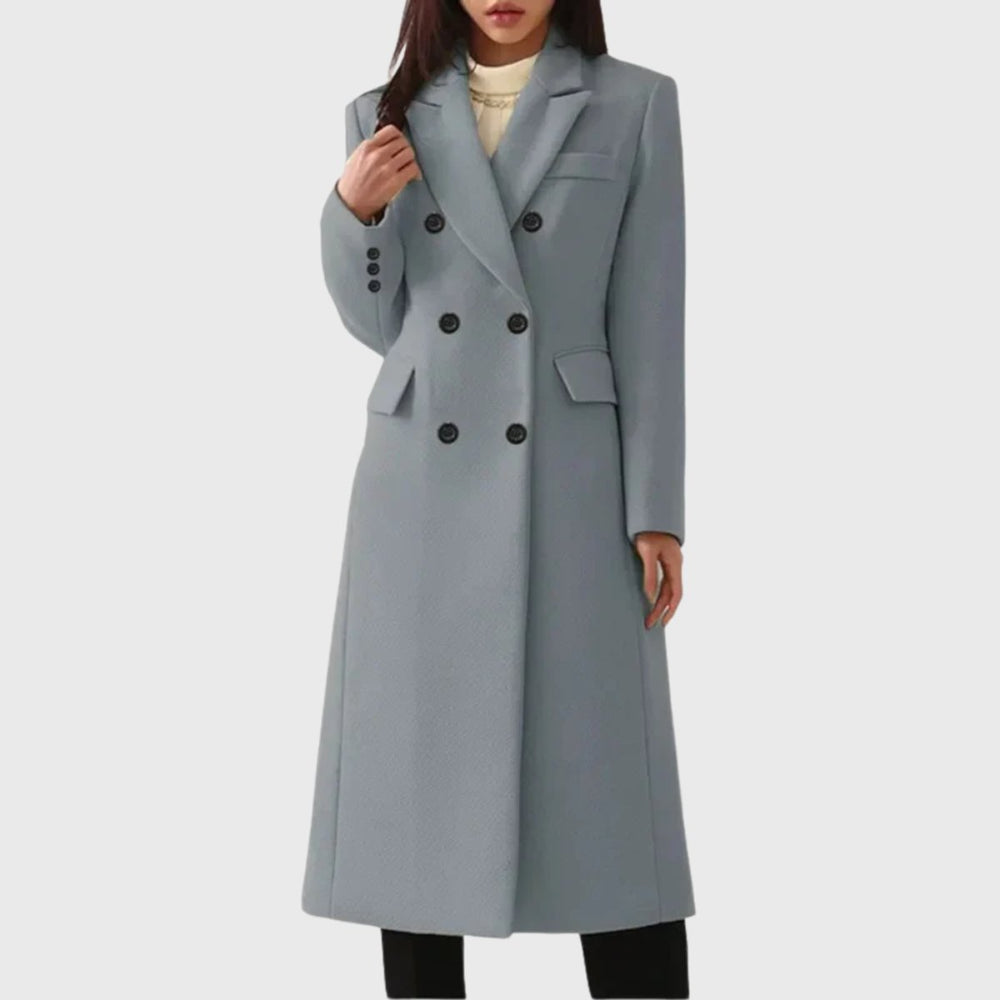 Women's Double-Breasted Tailored Long Wool-Blend Overcoat