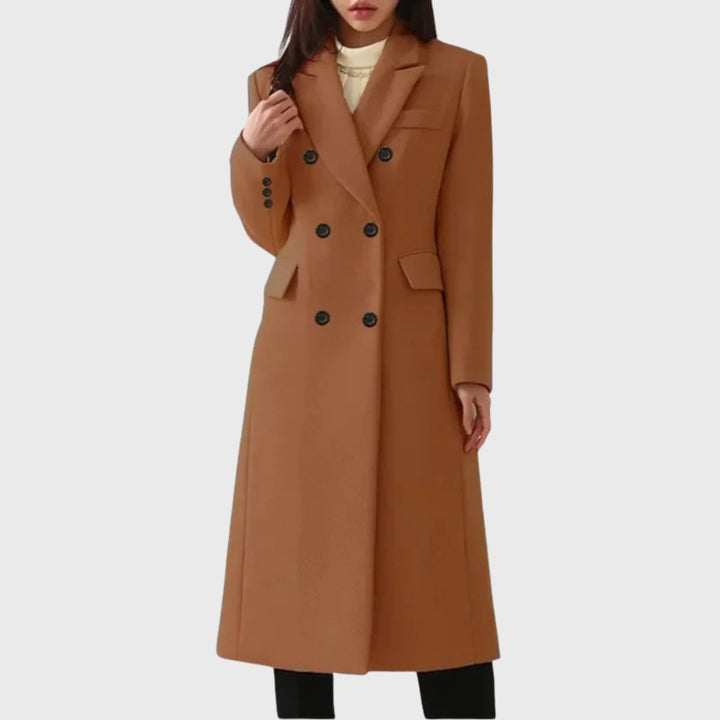 Women's Double-Breasted Tailored Long Wool-Blend Overcoat