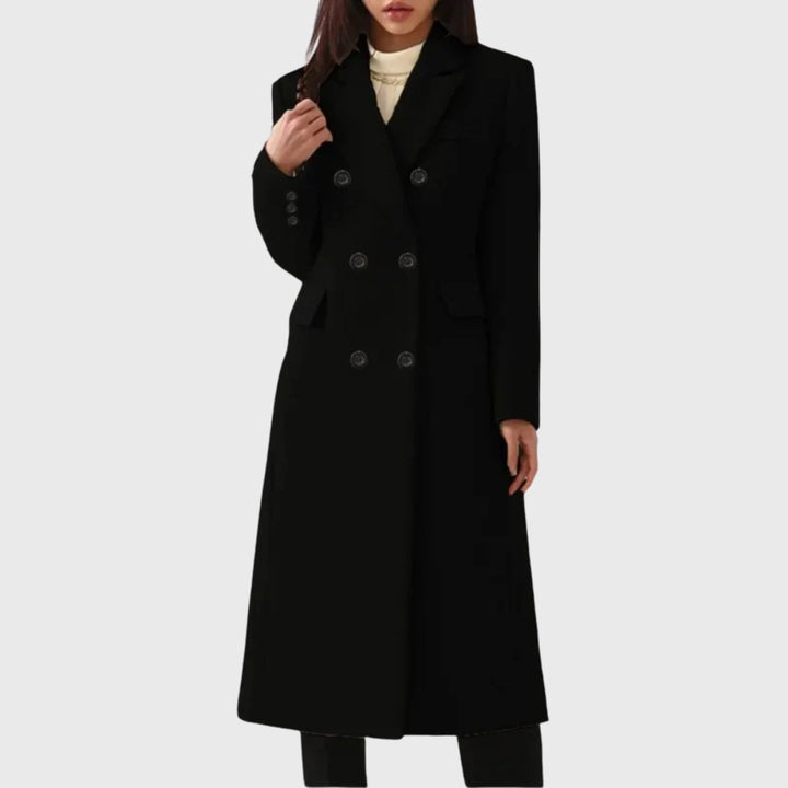 Women's Double-Breasted Tailored Long Wool-Blend Overcoat