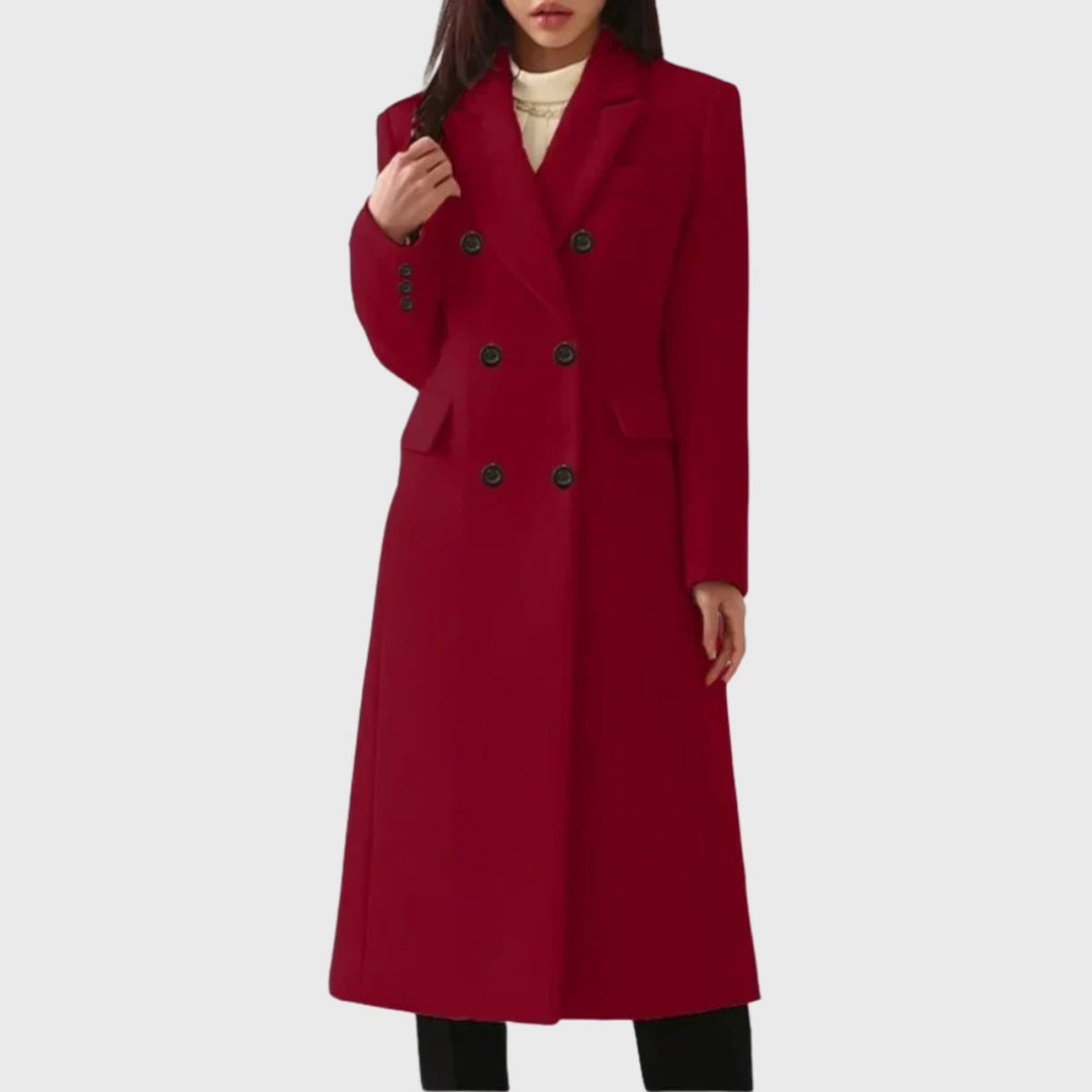 Women's Double-Breasted Tailored Long Wool-Blend Overcoat