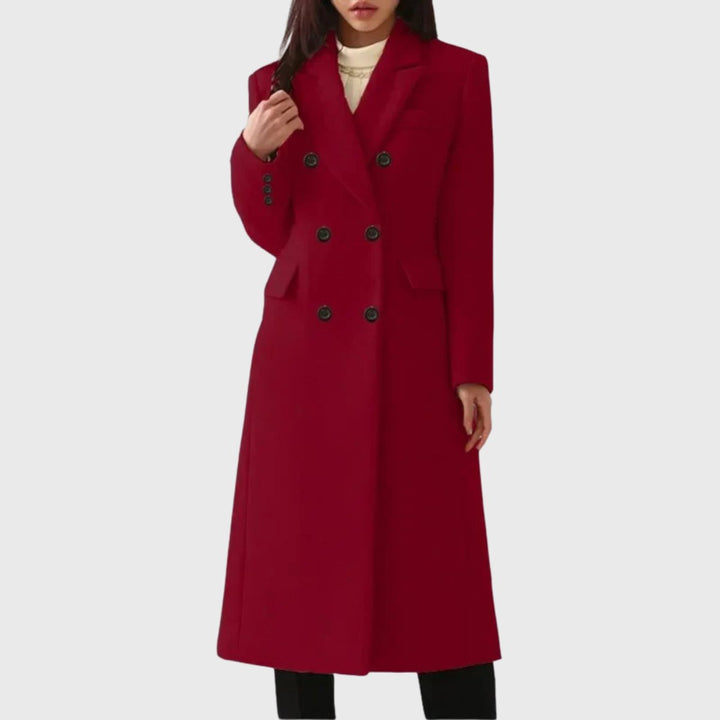 Women's Double-Breasted Tailored Long Wool-Blend Overcoat