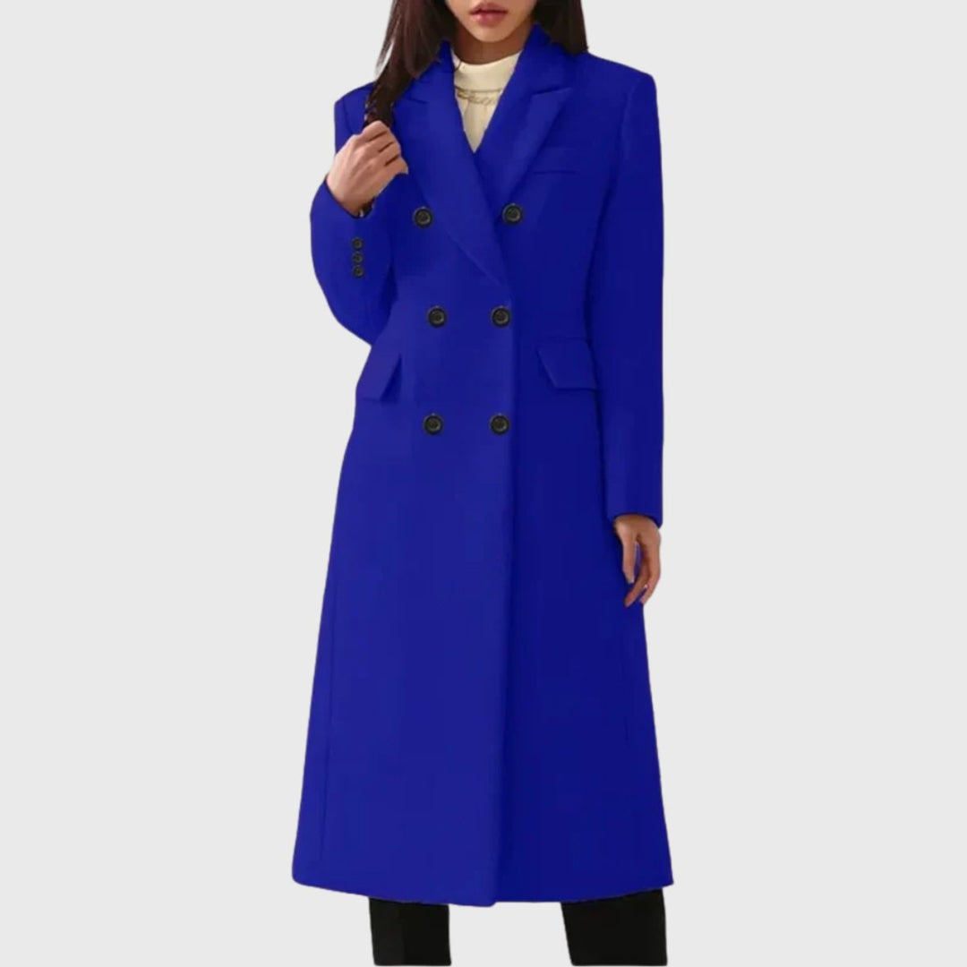 Women's Double-Breasted Tailored Long Wool-Blend Overcoat