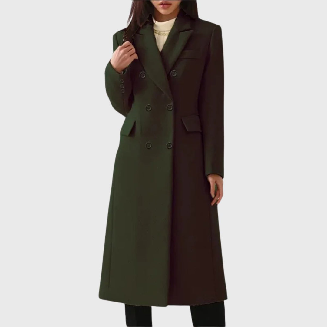 Women's Double-Breasted Tailored Long Wool-Blend Overcoat