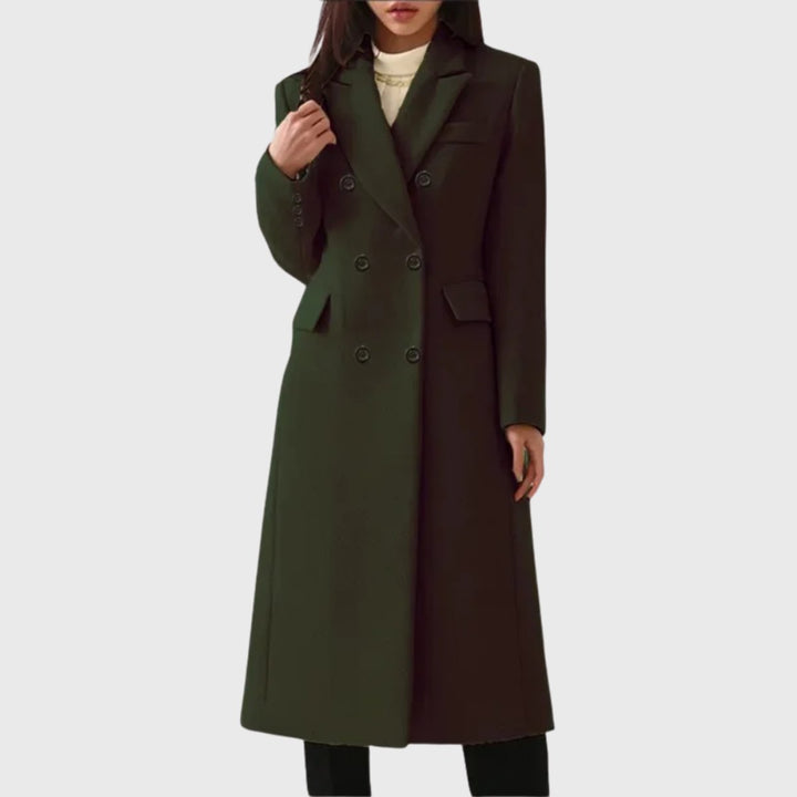Women's Double-Breasted Tailored Long Wool-Blend Overcoat