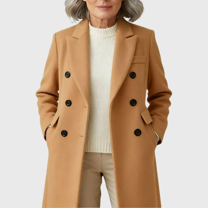 Women's Double-Breasted Tailored Long Wool-Blend Overcoat
