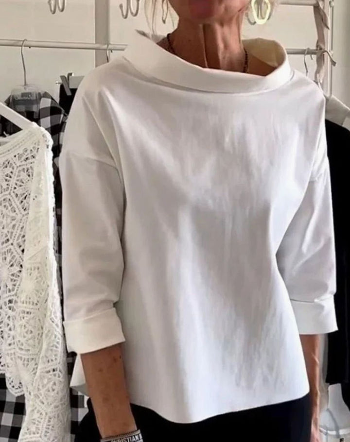 Women's Draped Cowl-Neck Three-Quarter Sleeve Relaxed Top