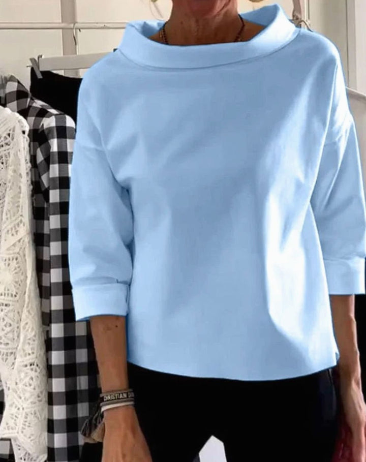 Women's Draped Cowl-Neck Three-Quarter Sleeve Relaxed Top